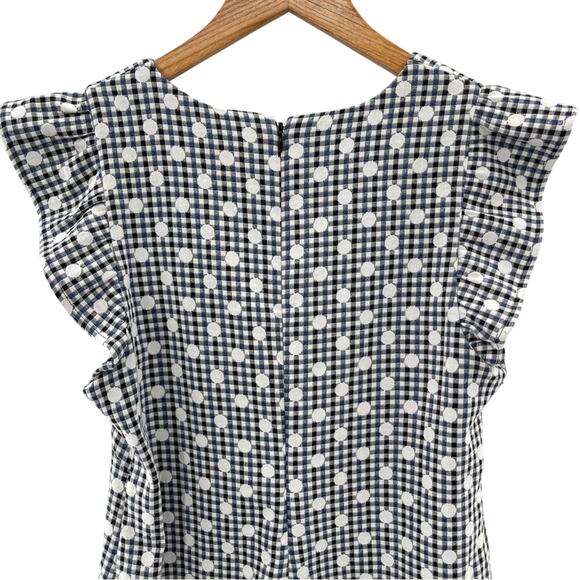Eliza J Ruffle Cap Sleeve Gingham Dot Shift Dress Size 6 Wedding Guest Summer - Picture 8 of 13